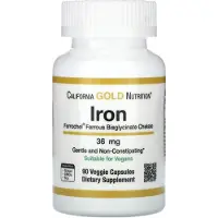 California Gold Nutrition , Ferrochel Järn (Bisglycinat), 36 mg, 90 vegetabiliska kapslar