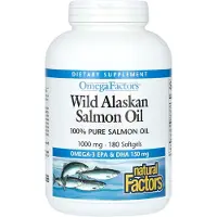 Natural Factors Omegafaktorer, Vild Alaska Laxolja, 1 000 mg, 180 Mjuka kapslar