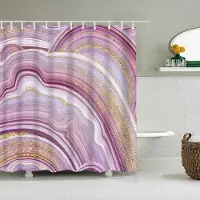 Shower curtain Home Decor Lyx guldmarmorering Duschdraperier Geometriska ränder Draperier för badrumstillbehör Set Badkarsgardin med krokar Vattentät 150x180cm