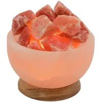 WAGNER LIFE Saltkristallampa Skål rund, träsockel, bärnsten Schale rund, Gul / orange, Vardagsrum / matsal, Sten, Bordslampa