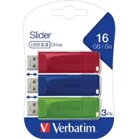 Verbatim Slider - USB flash-enhet - 16 GB - USB 2.0 - blå, röd, grön (paket om 3)