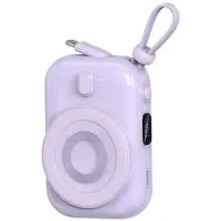 Wiwu Wi-P041 Liten snigel magnetisk trådlös kraftbank med USB-C-kabel - 15W/9600mAh - Lila