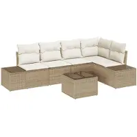 vidaXL Trädgårdsoffset 6 pcs Beige och gräddfärgad konstrotting