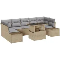 vidaXL Soffset med kudde 8 pcs Beige och Ljusgrå konstrotting