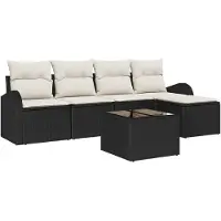 vidaXL Trädgårdsoffset med kudde 6 pcs Svart Poly rattan