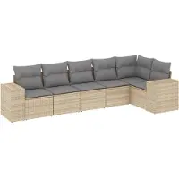 vidaXL Soffgrupp för trädgården med dynor 6 delar beige konstrotting