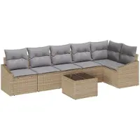 vidaXL Soffset med kudde 7 pcs Beige konstrotting