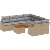 vidaXL Trädgårdsoffset med kudde 9 pcs Beige konstrotting