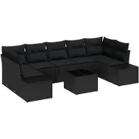 vidaXL Trädgårdsoffset med kudde 8 pcs Svart konstrotting
