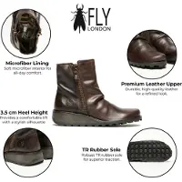 Fly london Womens Brown MON944 Leather Wedge Heel Ankle Zip Up Chelsea Boots