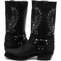 Grinders Cowboy Boots i svart läder för herrar-Bald Eagle