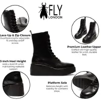 Fly london Dam Svarta HAIT273 Läder Snörstövlar med Grova Platå