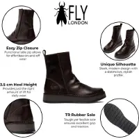 Fly london Dam Mörkbruna RENO053FLY Läder Platå Komfort Ankelstövlar med Dragkedja