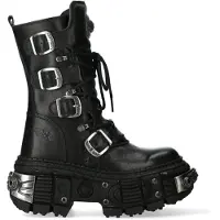 New rock svarta mid calf läder gothstövlar-WALL1473-S11
