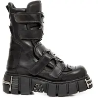 New rock Punk mid calf svarta läderstövlar-M-422-S1