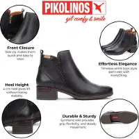Pikolinos Dam Svarta Läder Ankelboots med Dragkedja och Klack - Malaga