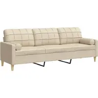 vidaXL 3-sitssoffa med prydnadskuddar gräddvit 210 cm tyg