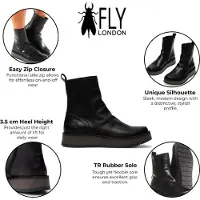 Fly london Dam Svarta RENO053FLY Läder Platå Komfort Ankelstövlar med Dragkedja