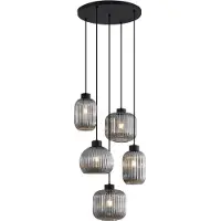 QAZQA Design Hänglampa Svart med Rökglas 5-ljus - Ana