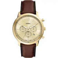 Fossil Klocka - - FS6113 - Brunt läder - 44 mm guldhölje - Vattentålig 5 ATM