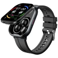 Mtp Products D12 2-i-1 Smartwatch med trådlösa clip-on-hörlurar - silikonarmband - Svart