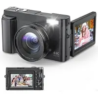Mtp Products CD01 4K digitalkamera med 3 vändbar skärm, 64GB minneskort - svart
