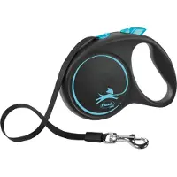 Flexi automatiskt koppel Svart Design M band 5 m blå