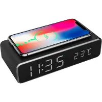 Gembird Digital väckarklocka med trådlös laddning Svart, Digital väckarklocka, rektangel, svart, iPhone X/XS/XR, iPhone 8, Galaxy S8/S7/S6, LCD