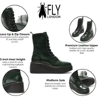 Fly london Dam Petrolgröna HAIT273 Läder Snörstövlar med Grova Platå