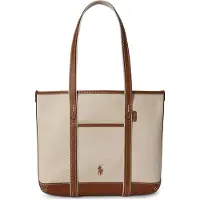 Ralph Lauren för kvinnor. 428P03085001 Bolso tote shopper av beige, brun bomullscanvas (OSFA), Casual