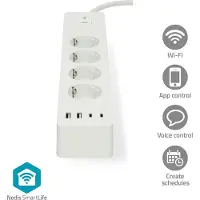 Nedis SmartLife - Smart kraftlist - AC 220 - 240 V - 3680 Watt - utgångskontakter: 4 (4 x ström typ F, 2 x USB, 2 x 24-stifts USB-C (PD)) - 2 m sladd - vit