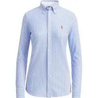 Ralph Lauren för kvinnor. 211664416002 Stickad oxfordskjorta med blå ränder (XL), Casual, Bomull, Lång ärm
