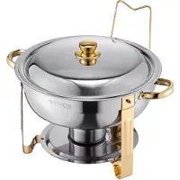 Vevor Varmkoppsset med buffé, 5 liter, 4-pack, rostfritt stålvärmare med 4 fullstora pannor, rund cateringvärmare med lock, vattenpanna, hopfällbart stativ, för bröllop, fester, banketter, guld