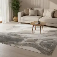 FRAAI Tvättbar mönstrad matta | Misha Lines gräddvit/grå | 80x150 cm | Polyester | Abstrakt | Rektangulär | Låg lugg