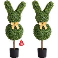 Vevor Konstgjord Topiary Kaninformad Buxbomboll, 2-set 914 mm Konstgjorda Buxbombollar, Konstgjorda Sidenträd Ser Äkta Ut, Enkel Montering För Dekor Veranda Utomhus Uteplats Trädgård Balkong Bakgård I