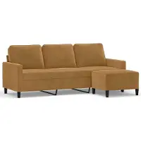 vidaXL 3-sitssoffa med fotpall brun 180 cm sammet