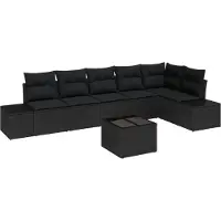 vidaXL Trädgårdsoffset med kudde 7 pcs Svart konstrotting