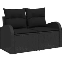 vidaXL Trädgårdsoffset med lagring med kudde 9 pcs Svart konstrotting