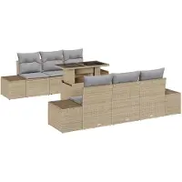 vidaXL Soffset med kudde 7 pcs Beige och Ljusgrå konstrotting