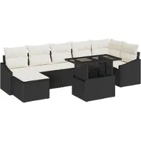 vidaXL Trädgårdsoffset med kudde 8 pcs Svart och kräm konstrotting