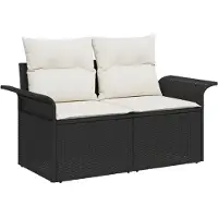 vidaXL Trädgårdsoffset med kudde med lagring 5 pcs Svart Poly rattan