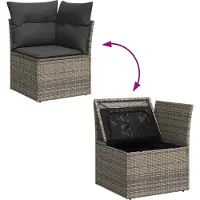 vidaXL Trädgårdsoffset med kudde 10 pcs Grå Poly rattan