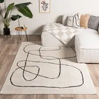 FRAAI Japandi-matta | Yori Lines gräddvit/svart hos Volero | 120x170 cm | Polyester | Asymmetrisk | Rektangulär | Hög lugg