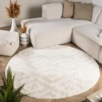 FRAAI Rund skandinavisk matta | Lova Diamond gräddvit | Ø 200 cm | Polyester | Enfärgad | Rund | Hög lugg