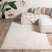 FRAAI Japandi-matta | Yori Abstract gräddvit hos Volero | 140x200 cm | Polyester | Asymmetrisk | Rektangulär | Hög lugg