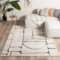 FRAAI Japandi-matta | Yori Blocks gräddvit/svart hos Volero | 120x170 cm | Polyester | Asymmetrisk | Rektangulär | Hög lugg