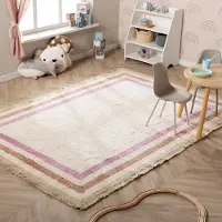 Little Olly Tvättbar barnmatta | Milo rosa hos Volero | 80x150 cm | Natur | Med kant | Rektangulär | Låg lugg