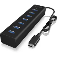 Icy Box 60257 USB-hubb 7 Port USB-A USB 3.0 5 GBit/s med USB-C-kontakt Svart