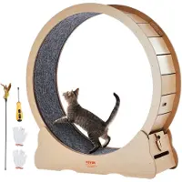 Vevor Trähjul för Katt, Stort Löpbandshjul för Katter i Trä, 102 cm Stort Löpband för Katter med Avtagbar Matta och Kattmatta för Löpning/Promenader/Träning, Lämplig för De flesta Katter Gul