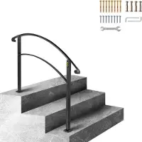 Vevor Ledstänger för utomhustrappor, Passar 1 eller 3 steg utomhusräcke, Svart smidesjärnsräcke, Flexibelt ledstänger för veranda, Övergångsledstänger för betongtrappor eller trätrappor